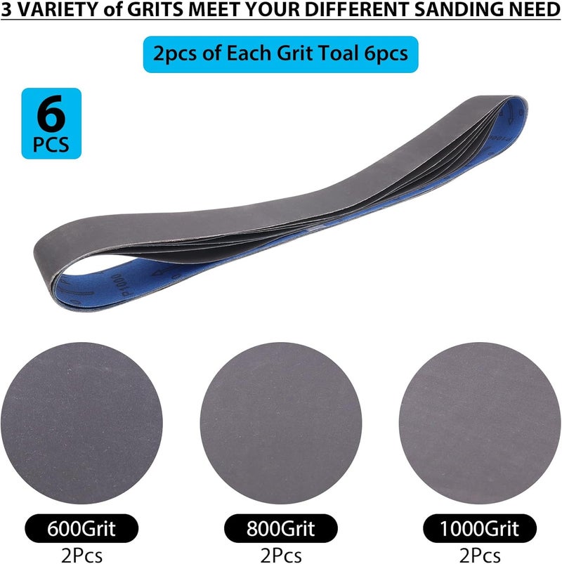 Donanim 2x48 Fine Sanding Belts, 6 Pack Belt Sander Knife Sharpening Belts 2 inch x 48 inch 600 800 1000 Grit Silicon Carbide Sanding Belts for Stone Glass Metal Grinding - Image 2